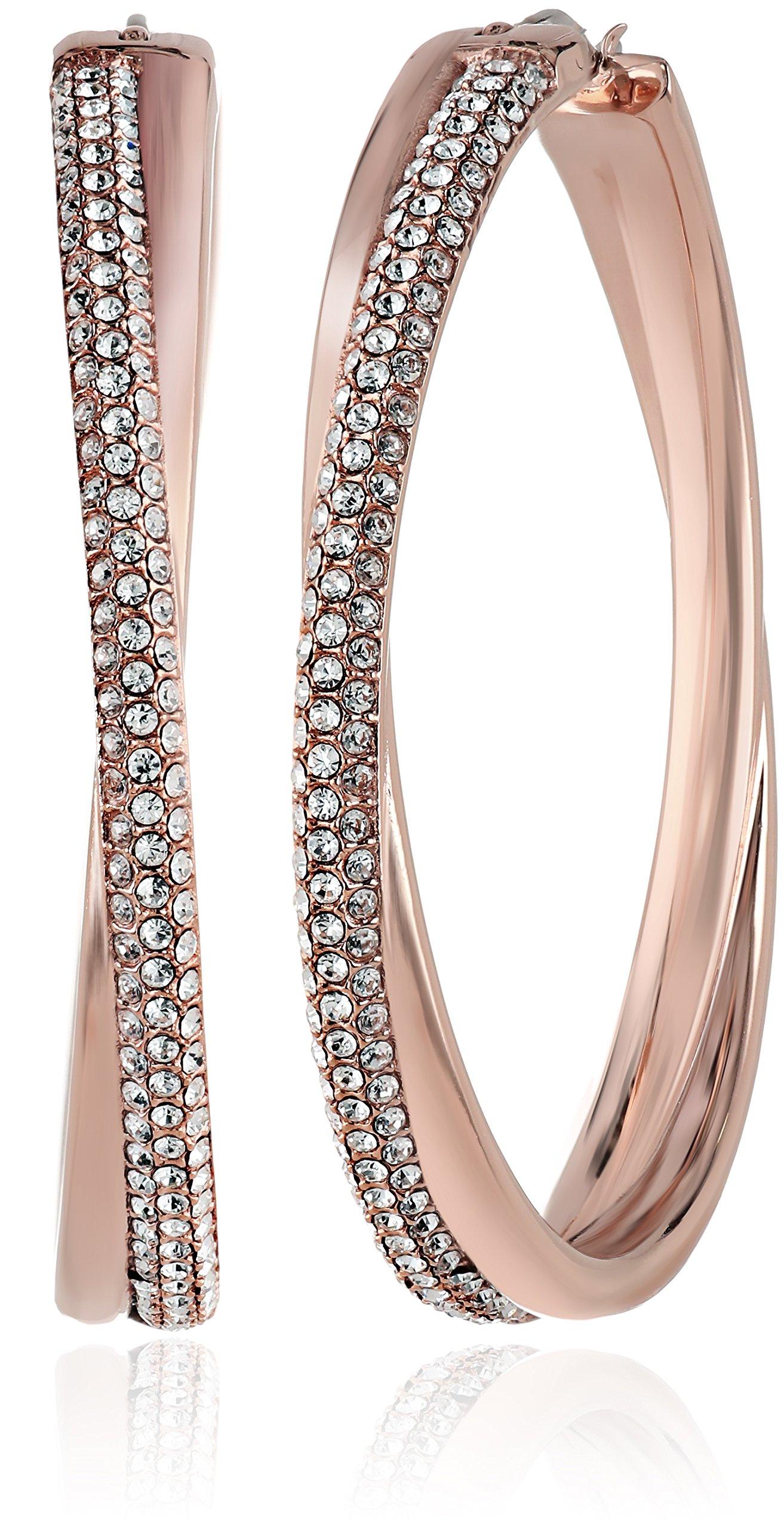 Michael Kors Pave Rose Gold Tone Cross Over Hoop Earrings in Metallic