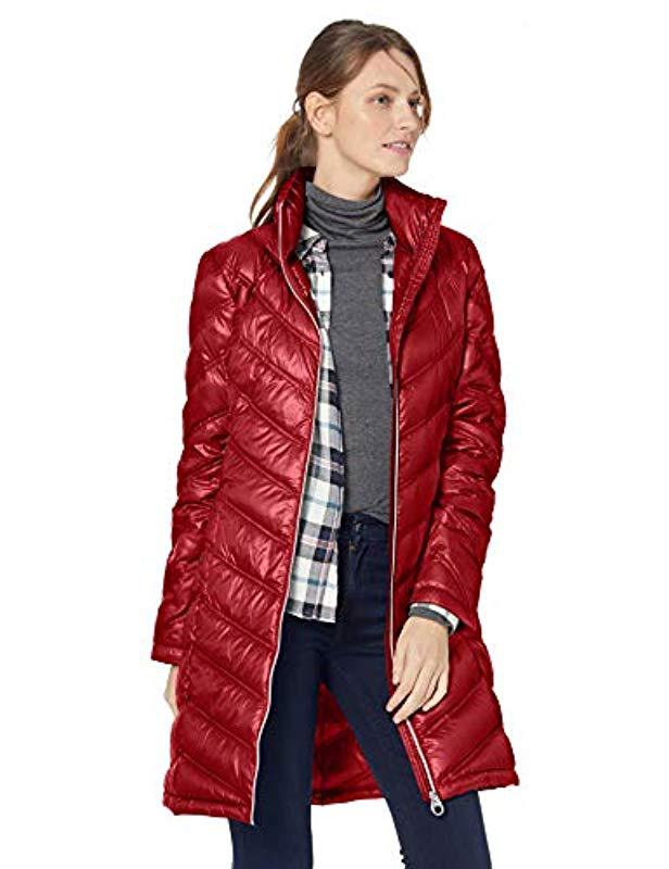 Calvin Klein Synthetic Chevron-quilted Packable Down Coat in Red - Lyst