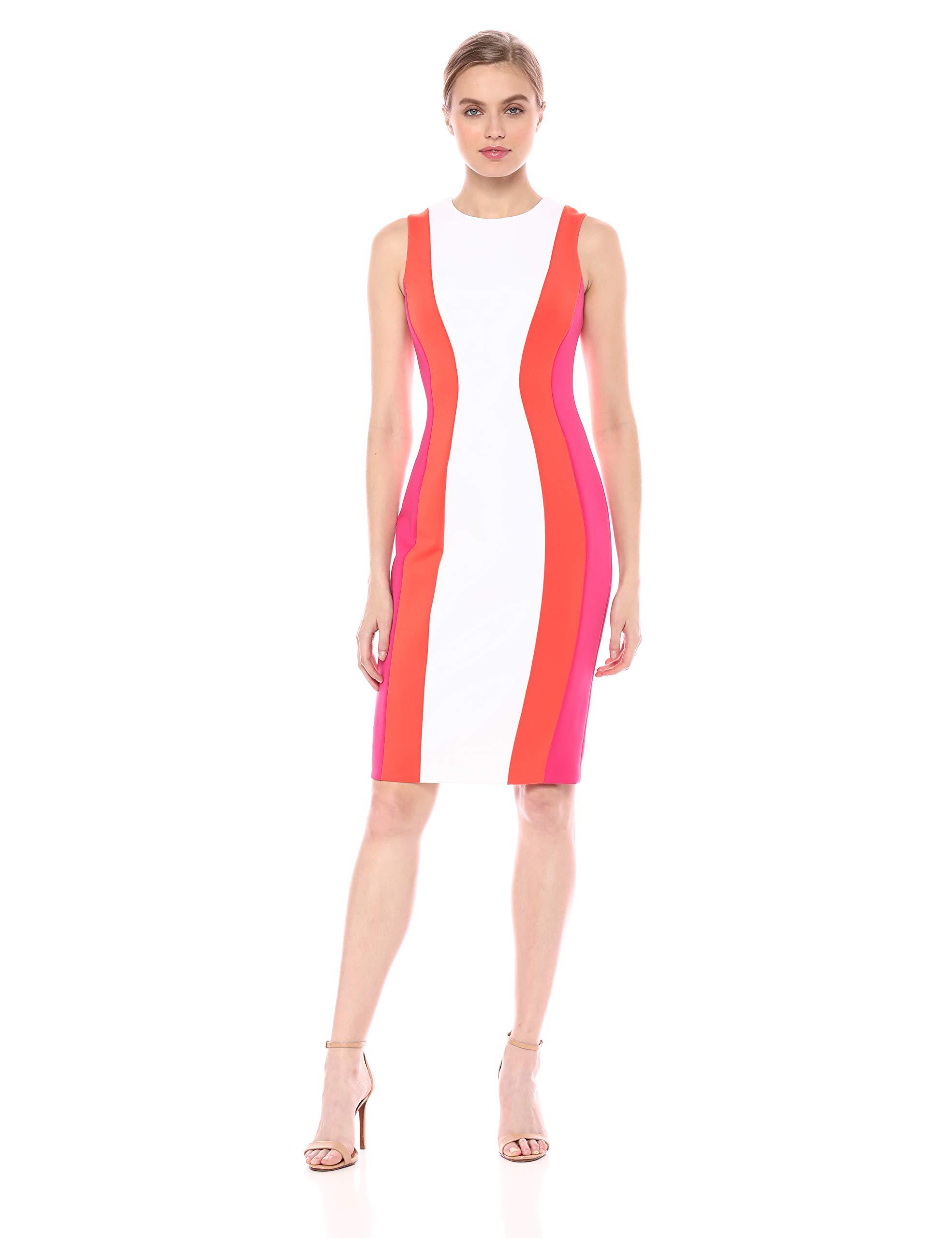 Calvin Klein Sleeveless Multi Seamed Sheath Dress in Red Lyst