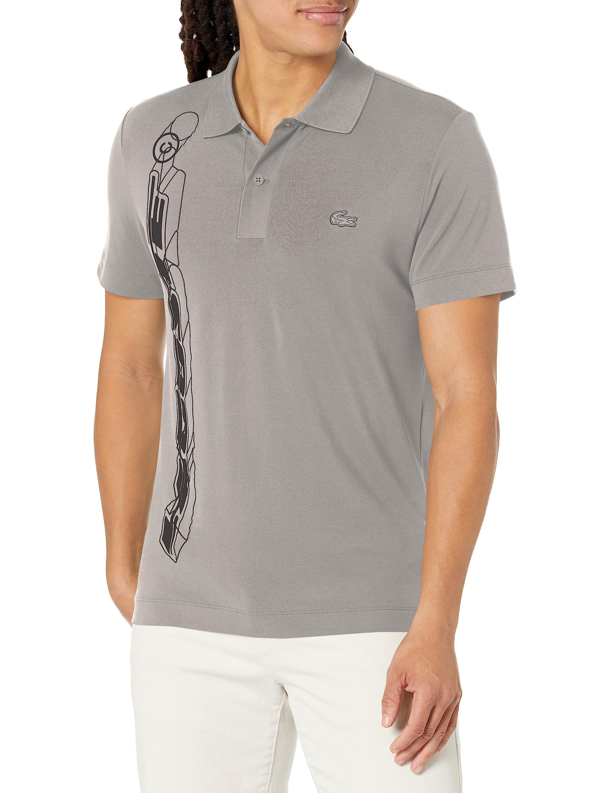 Lacoste Contemporary Short Sleeve Regular Fit Pique Graphic Polo Shirt in Gray for Men | Lyst