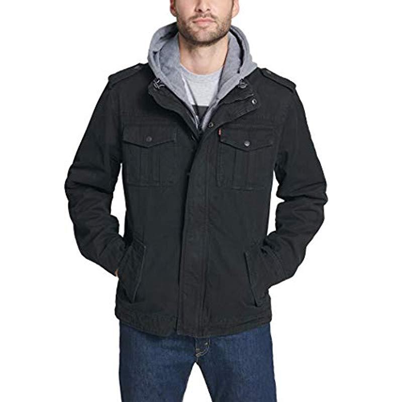 Levi's Mens Washed Hooded Military Cotton Lightweight Jackets in Black for  Men | Lyst