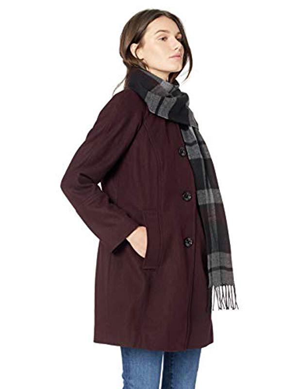 London Fog Womens Plus Size Raglan Button Front Wool Coat with Scarf Wool Coat