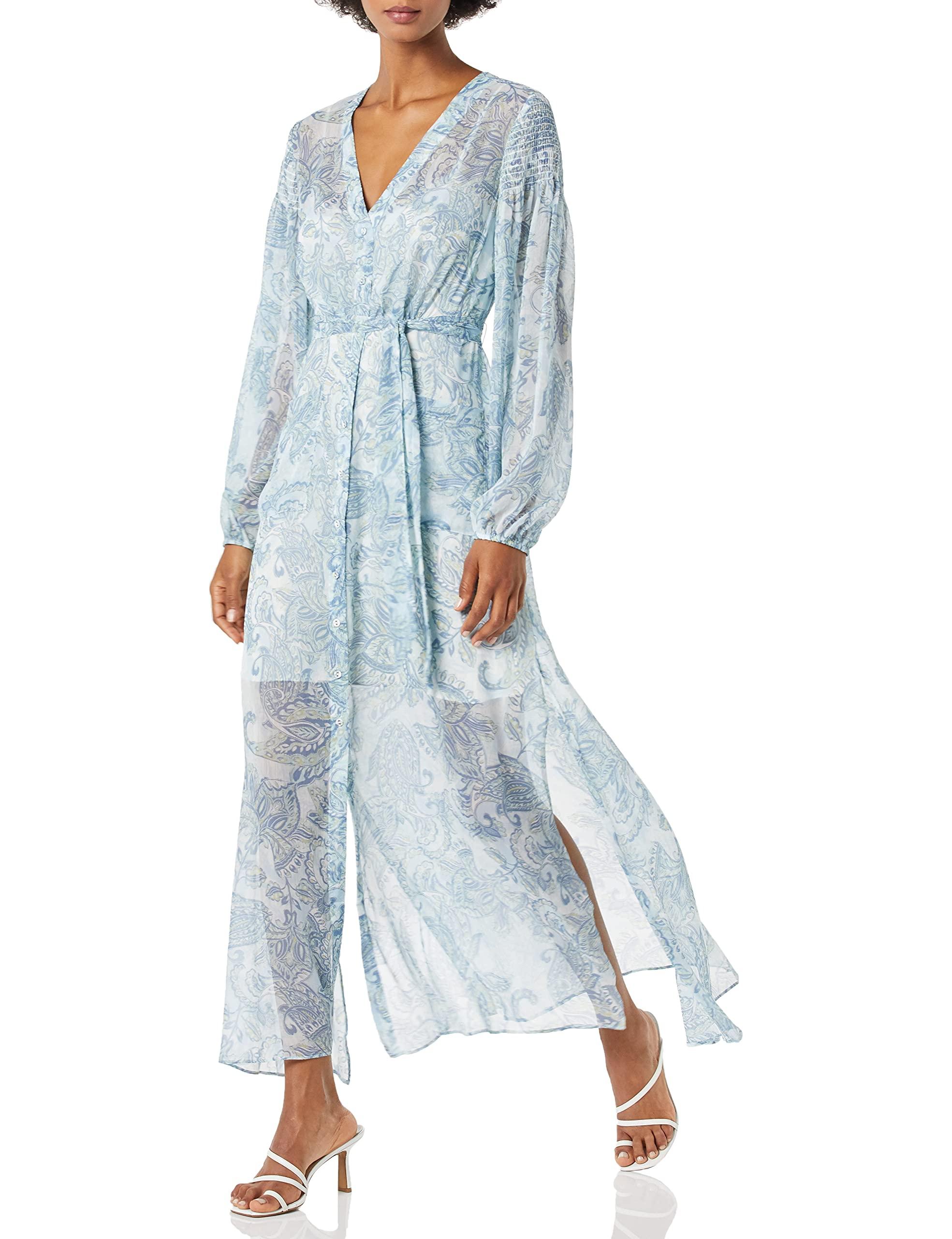 Guess Long Sleeve Bre Maxi Duster Dress in Blue | Lyst