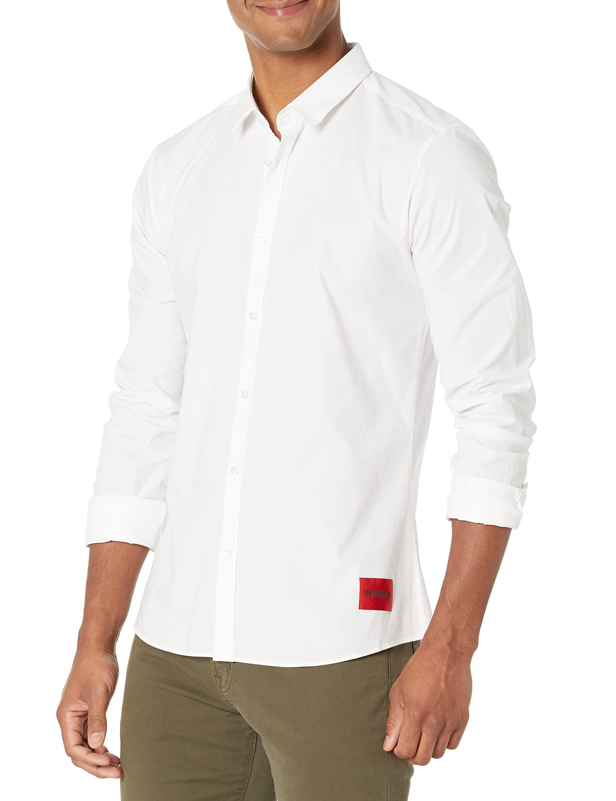 HUGO Extra Slim Fit Square Logo Button Down Shirt in White for Men | Lyst