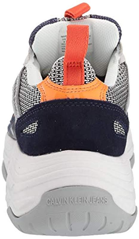 calvin klein navy & orange marvin trainers