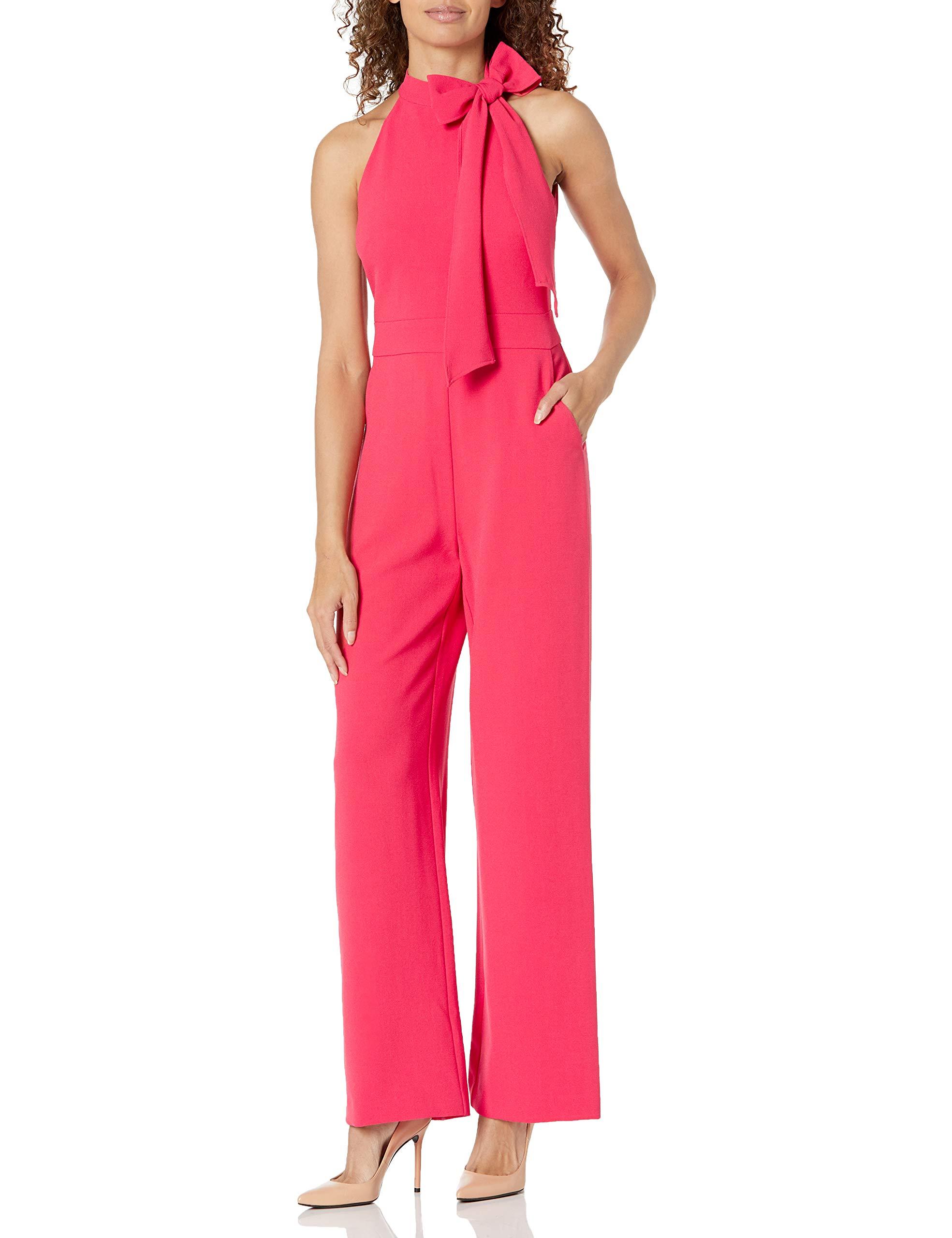 Vince Camuto Signature Stretch Crepe Bow Neck Jumpsuit in Pink | Lyst