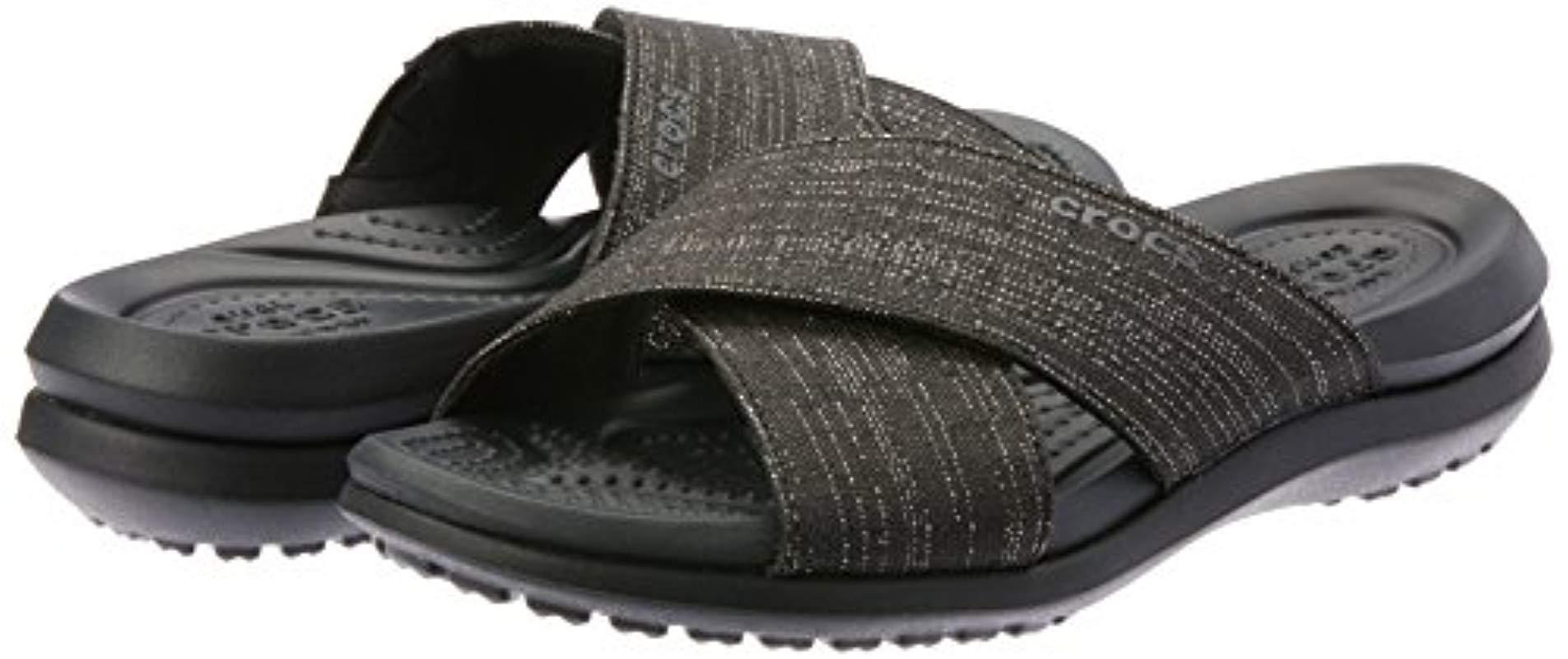 Crocs™ Synthetic Capri Shimmer Xband Sandal W Heels in Black/Black (Black)  | Lyst
