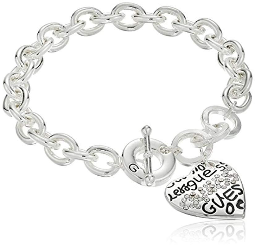 Guess "basic" Graffiti Logo Heart Toggle Charm Bracelet in Silver