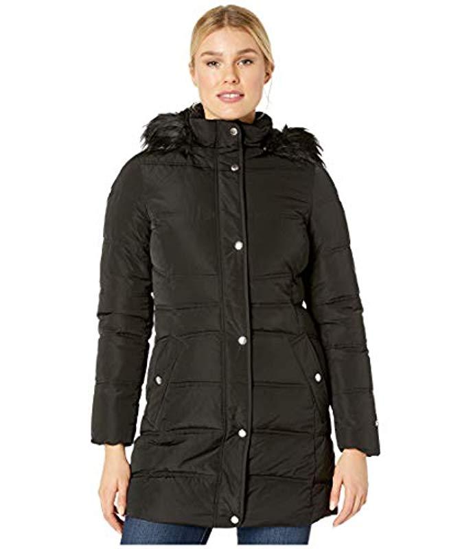 Tommy Hilfiger Mid Length Puffer Jacket With Faux Fur Trimmed Hood in ...