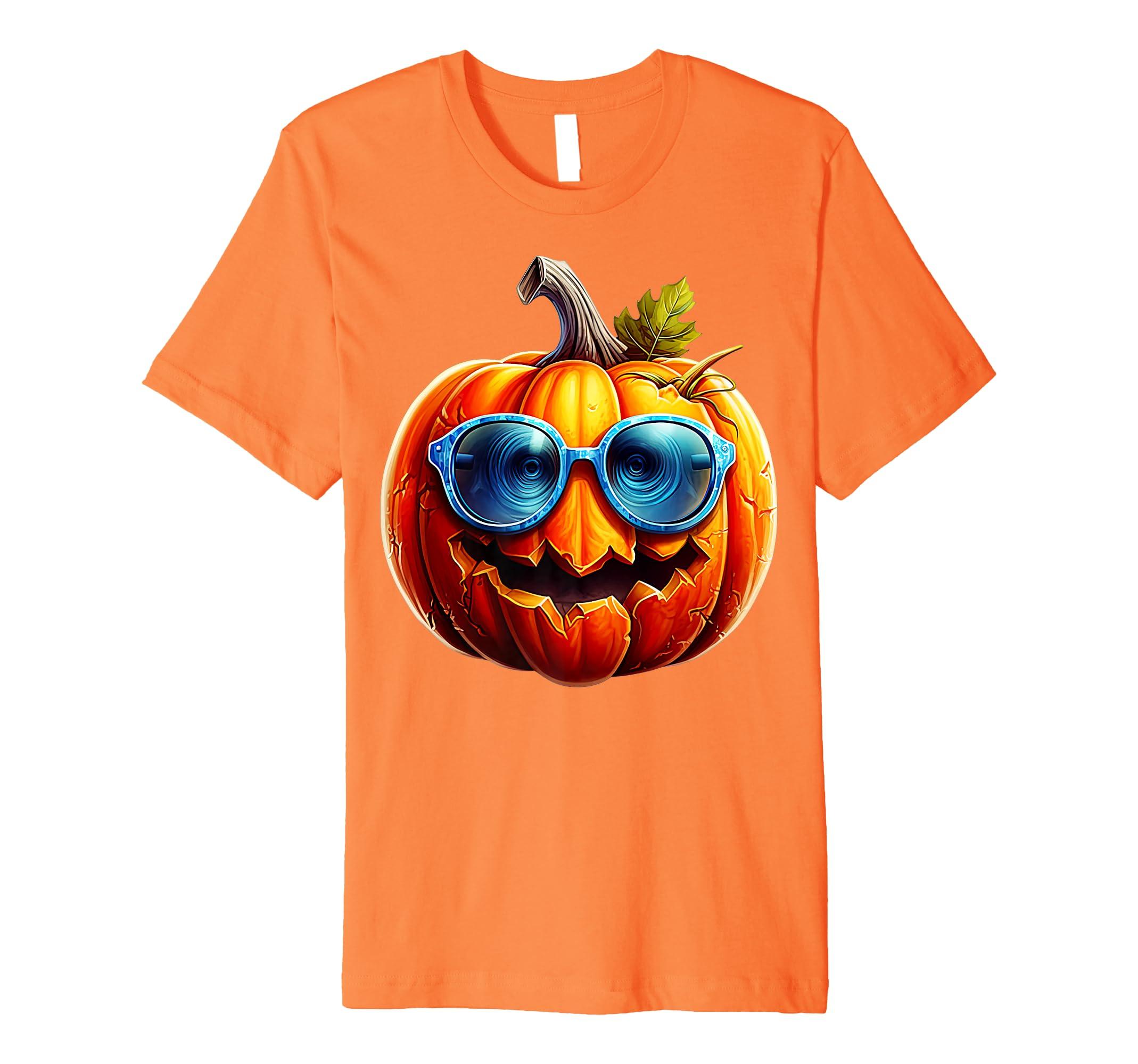 Pumpkin Face T-Shirt Funny Halloween Jack O Lantern Shirt (Orange