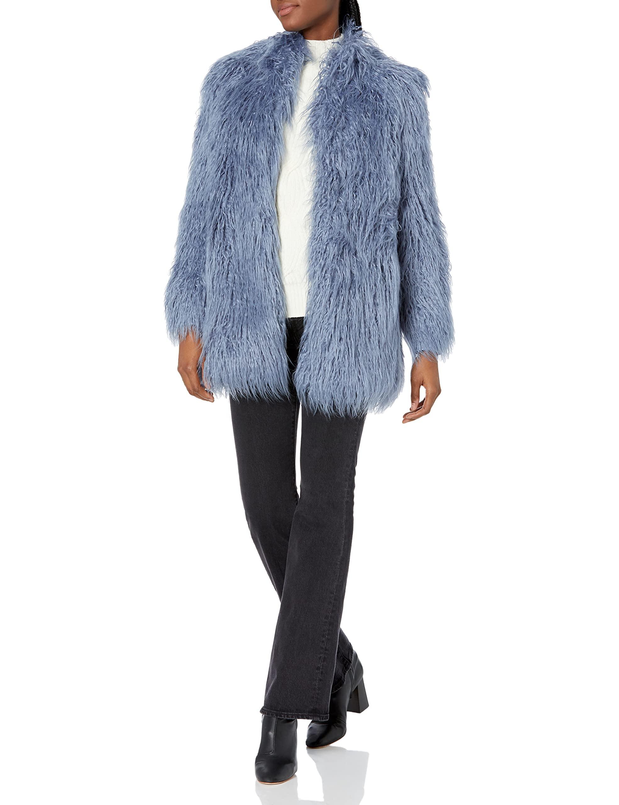 Guess Long Sleeve Maurizia Faux Fur Coat in Blue | Lyst