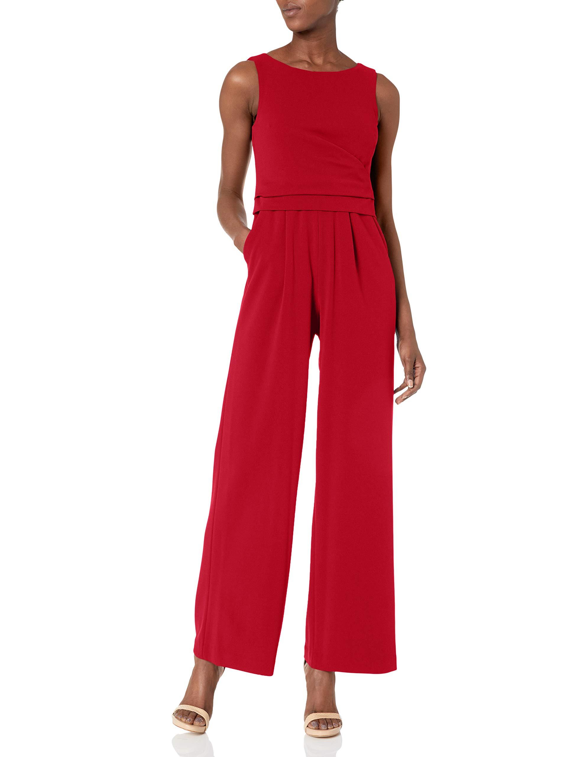 Calvin Klein Sleeveless Jumpsuit With Flat Pleat Waist Detail in Red - Lyst