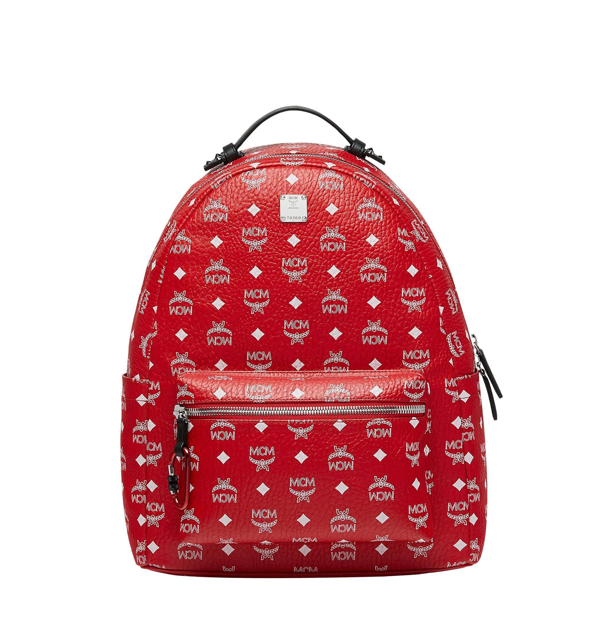 MCM Viva Red Stark Backpack W/white Logo Visetos 32 | Lyst