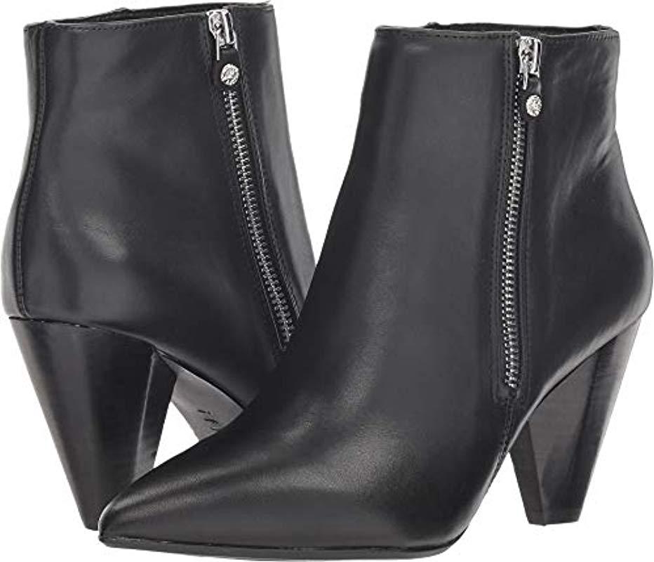 Anne Klein Fur Yavin Heeled Bootie Ankle Boot in Black Leather (Black