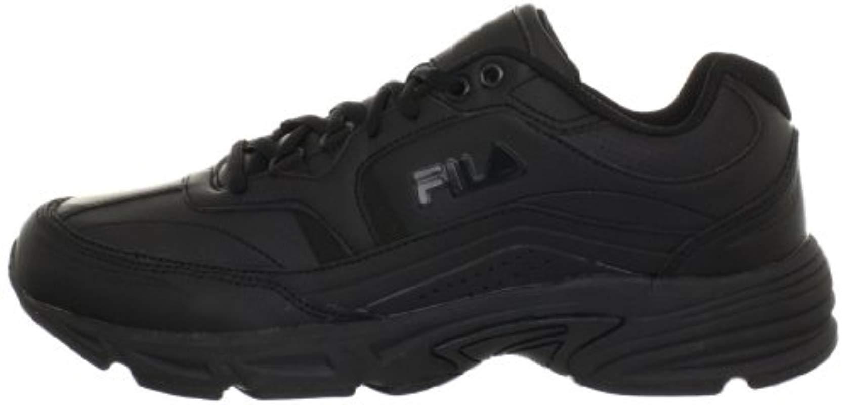 Fila Leather Memory Workshift Slip Resistant Work Shoe in Black/Black