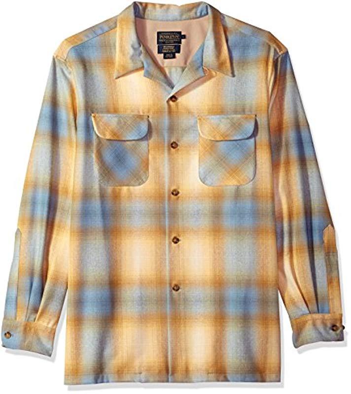 Pendleton Wool Classic Fit Long Sleeve Board Shirt in Blue/Gold Ombre
