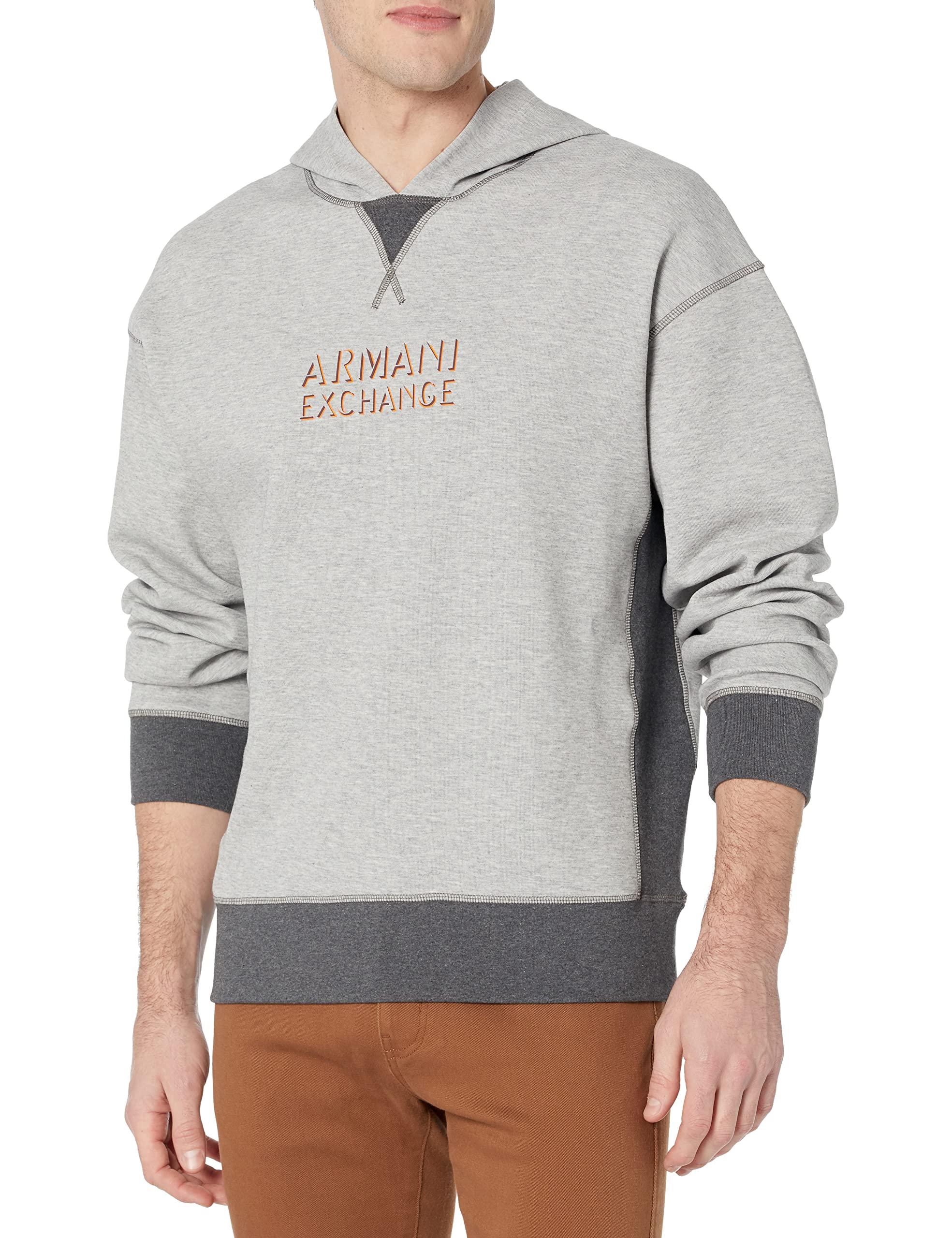 Armani Exchange | Printed Logo Hooded Swetshirt With Contrst Cuffs in Gray  for Men | Lyst