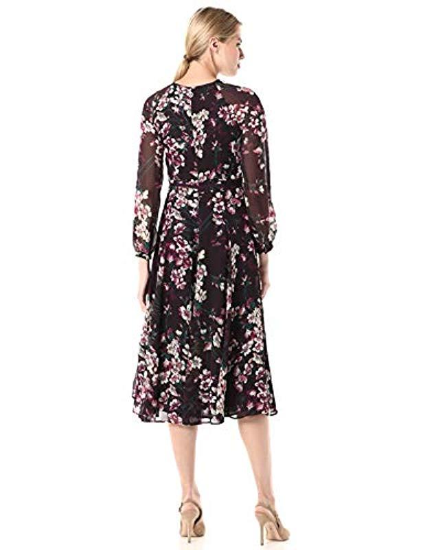 Tommy Hilfiger Chiffon Long Sleeve Midi Dress in Purple Lyst