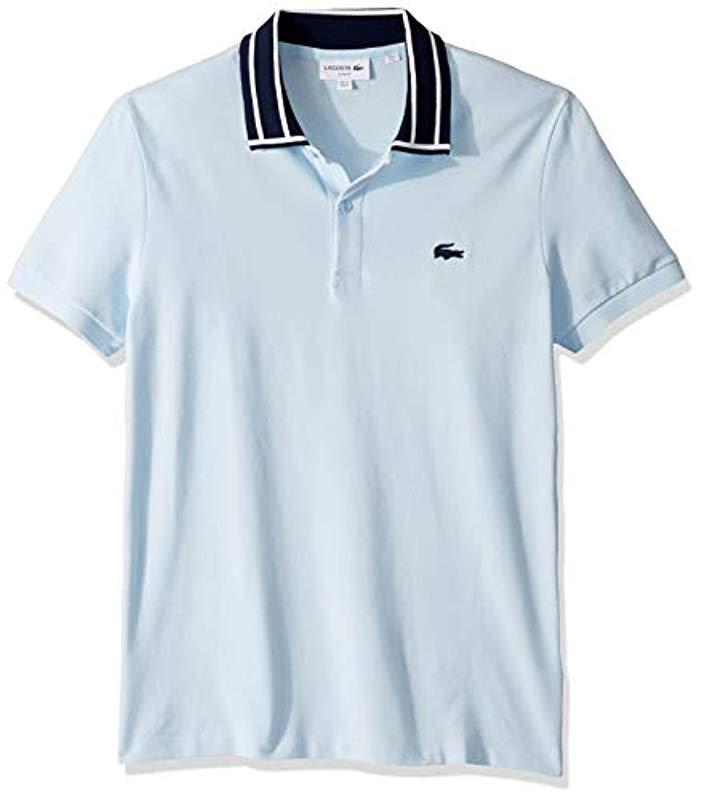 Lacoste Denim Short Sleeve Stretch Pique Slim Fit Striped Collar Polo in  Blue for Men - Lyst