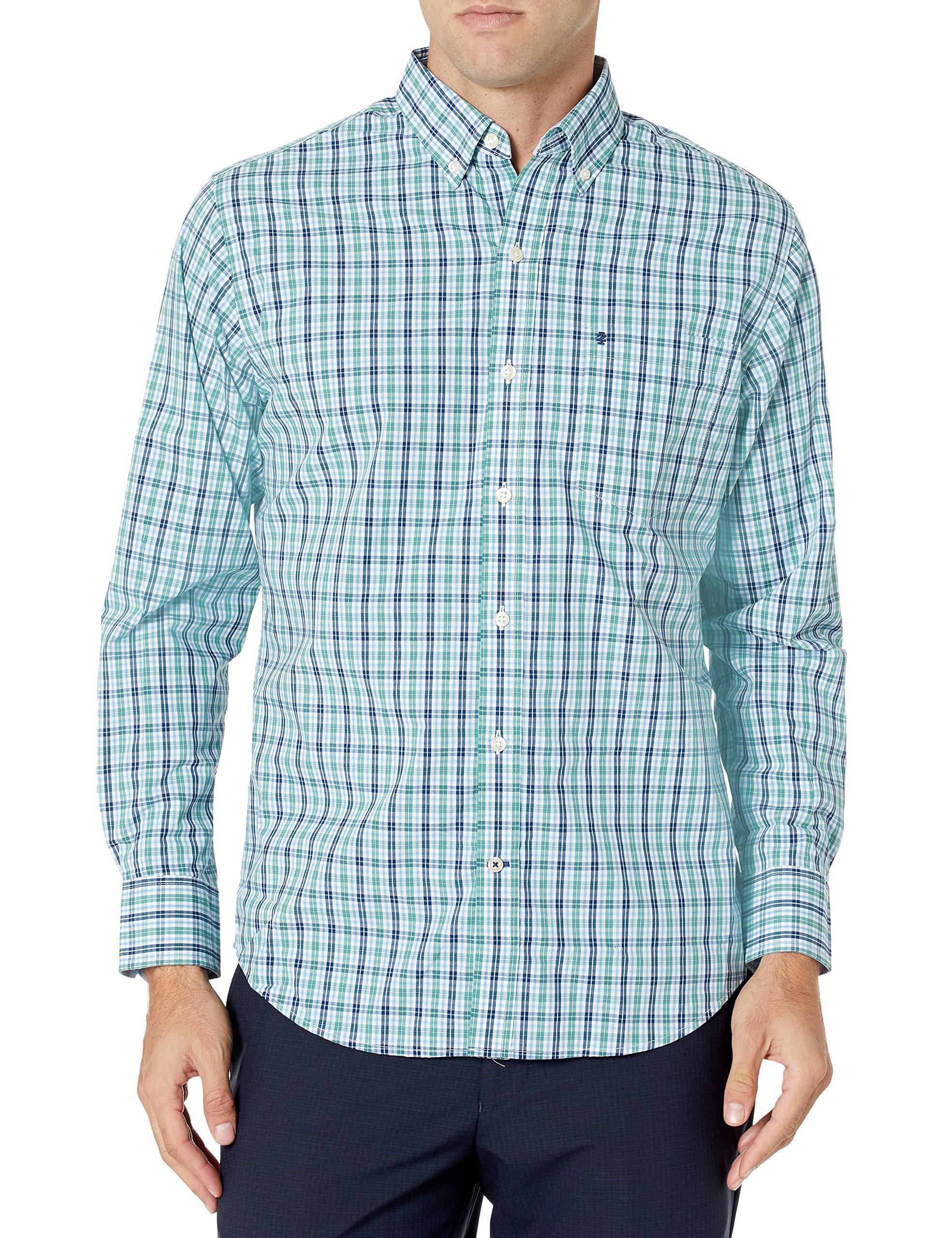 Izod Advantage Performance Plaid Long Sleeve Stretch Button Down Shirt 