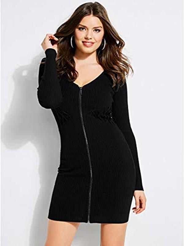 long sleeve black dress with zipper in front