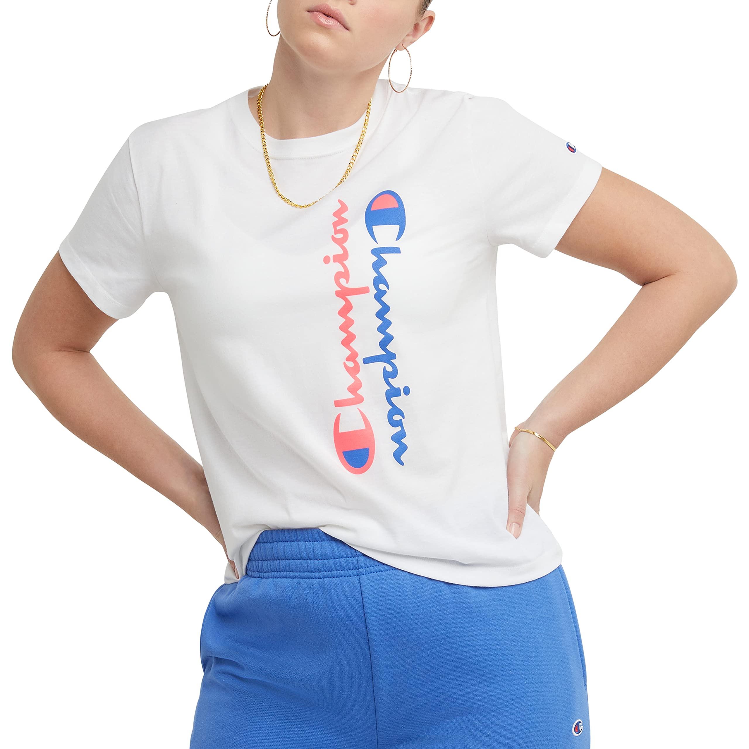 Champion , Classic Cotton-blend, Crewneck Tee, Jersey T-shirt, Graphic,  White Mirrored Script | Lyst
