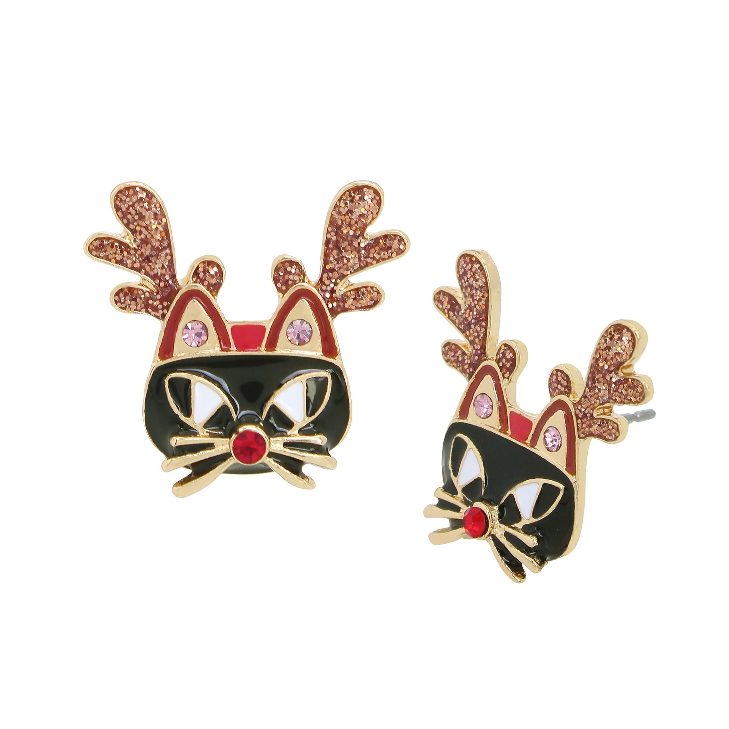 Betsey Johnson Cat Reindeer Stud Earrings in Metallic | Lyst