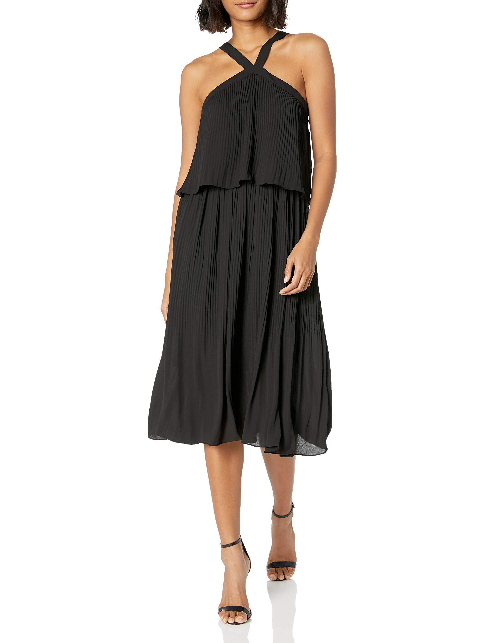 Bebe Sleeveless Halter Neck Dress With Pleated Popover In Black Save 11 Lyst