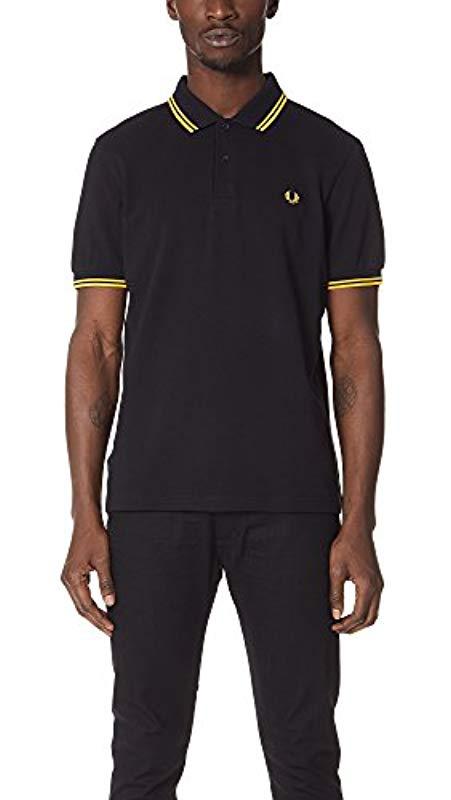 Fred Perry Cotton Twin - Tipped Slim Fit Polo Shirt in Black/Yellow/Yellow  (Black) for Men | Lyst