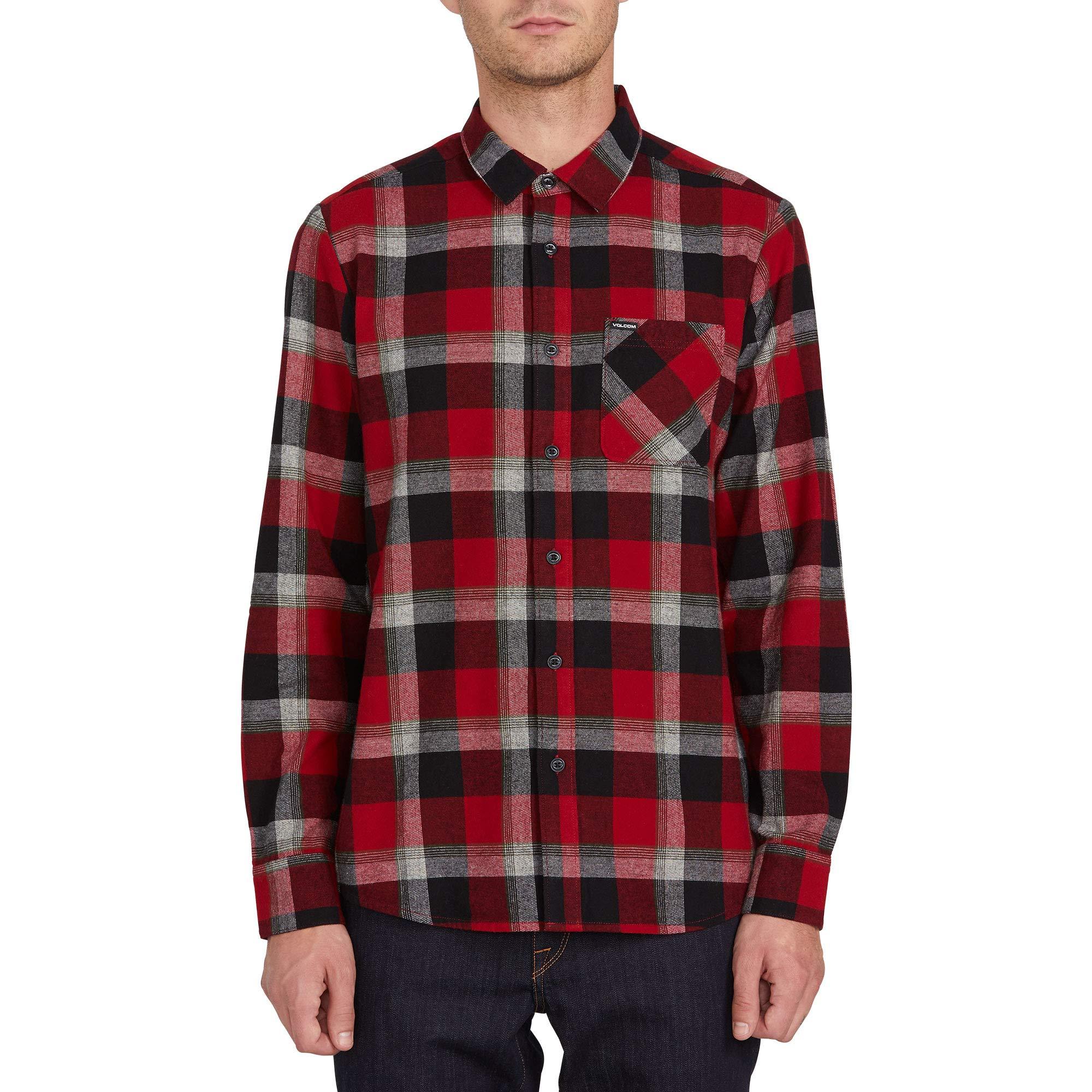 Volcom Caden Plaid Long Sleeve Flannel Shirt in Deep Red (Red) for Men ...