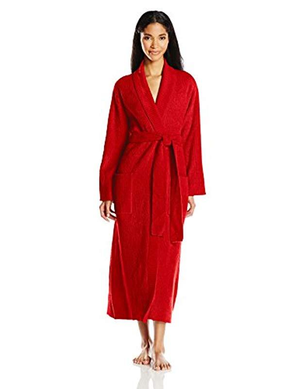N Natori Ribbed Chenille Robe in Red - Lyst