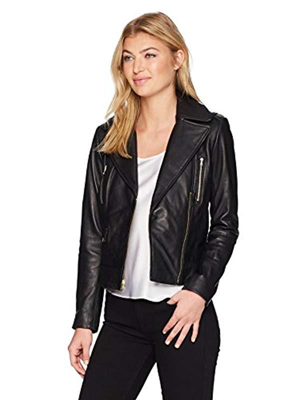Cole Haan Asymmetrical Leather Moto Jacket in Black Save