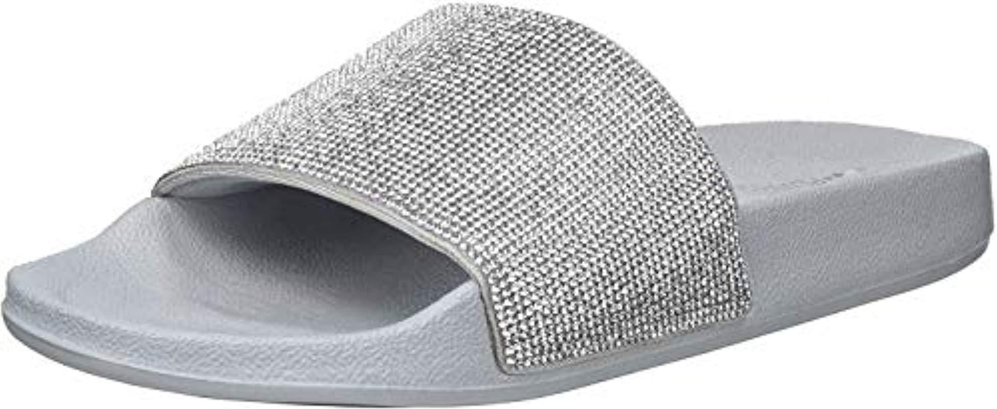 Skechers Canvas Pop Ups-stone Age-rhinestone Shower Slide Sandal in Silver (Metallic) - Save 17% 