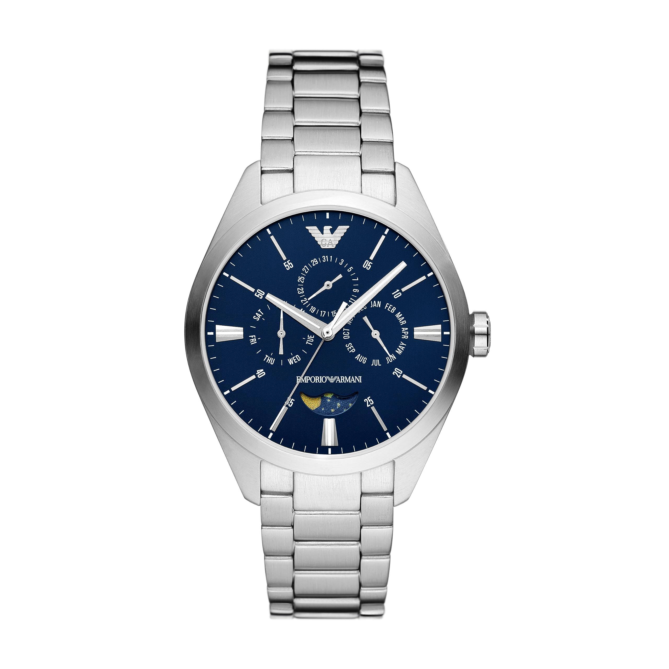 Emporio Armani Three-hand Moonphase Silver-tone Stainless Steel ...