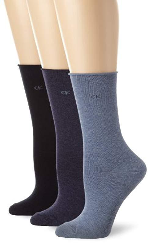 Calvin Klein 3 Pack Cotton Roll Top Crew Socks in Blue - Lyst