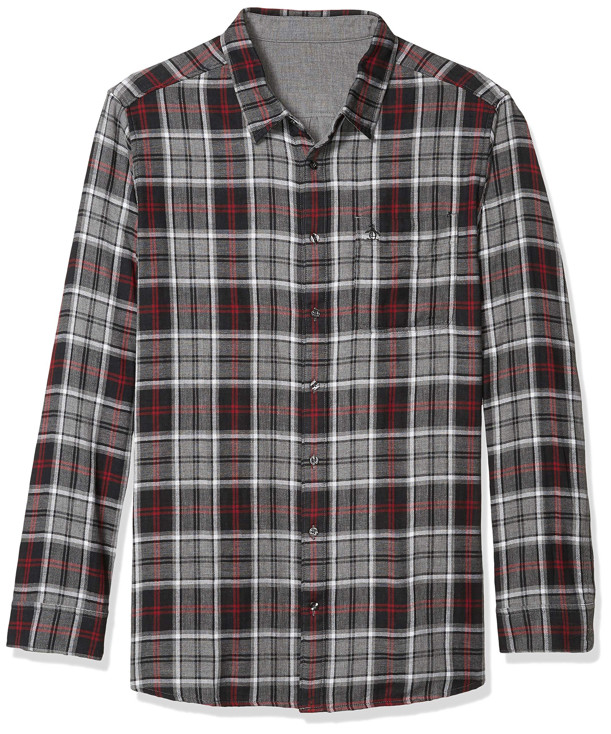 Original Penguin Big And Tall Long Sleeve Plaid Flannel Button Down