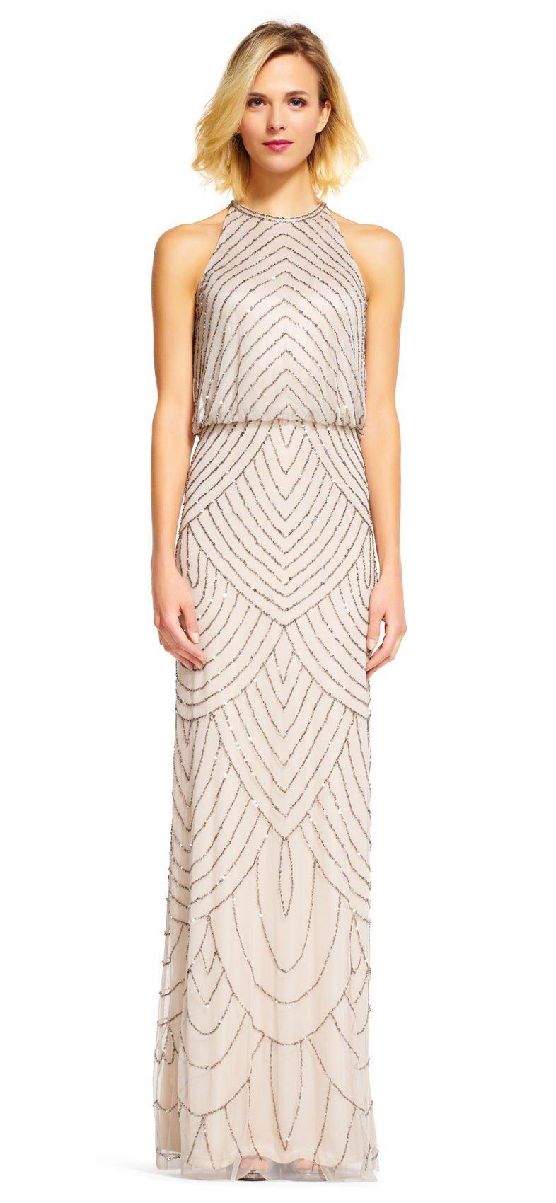 Adrianna papell art deco beaded blouson dress with halter neckline 2025