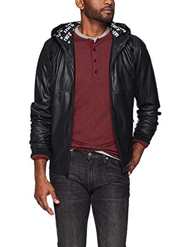 Levi's Perforated Faux Leather Hoody Bomber Jacket in Black for Men - Save  39% | Lyst