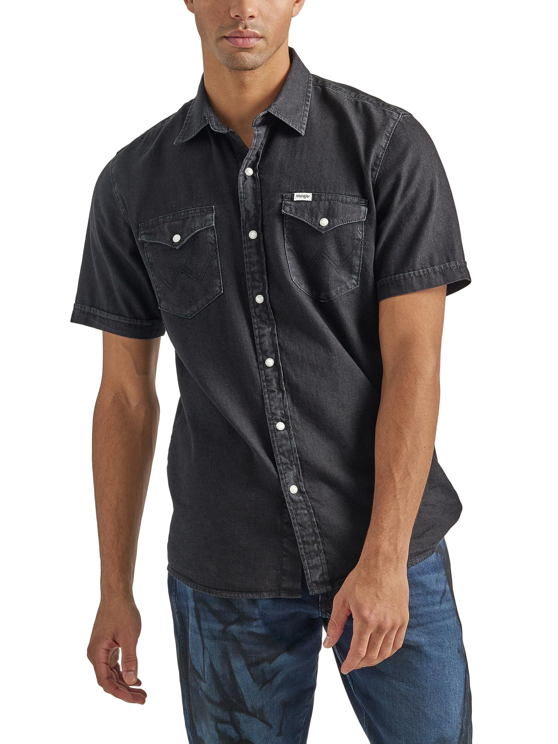 Wrangler Short Sleeve Western Denim Shirt in Black for Men | Lyst
