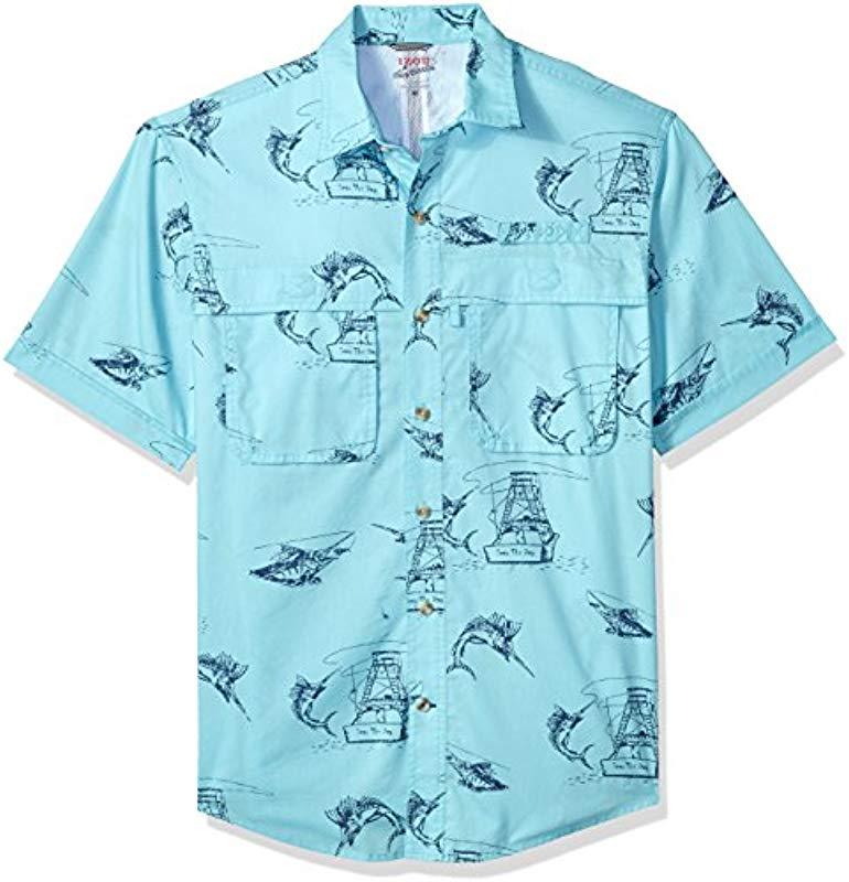 Izod Surfcaster Short Sleeve Button Down Patterned Fishing Shirt in Blue  for Men | Lyst