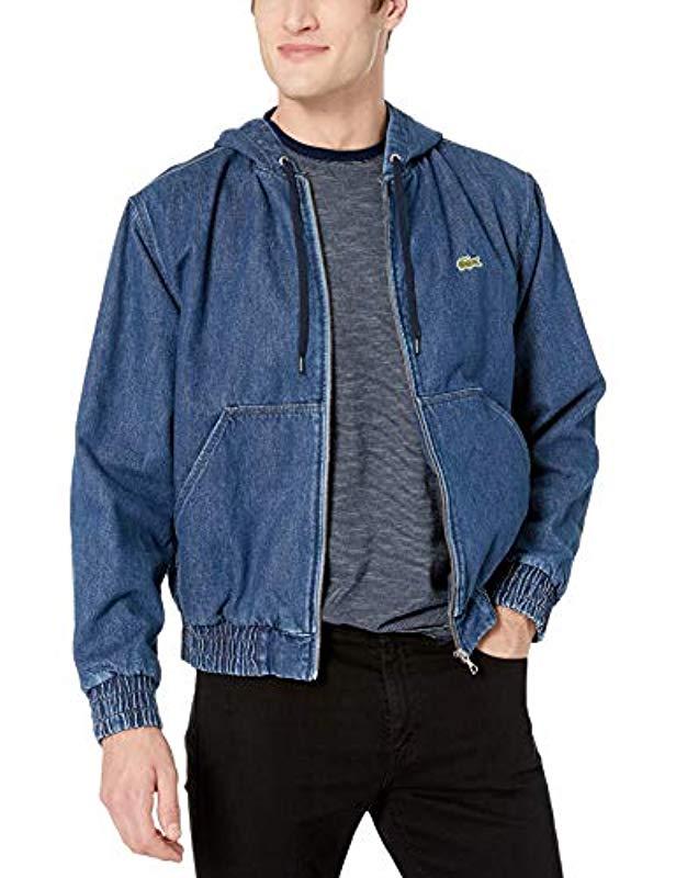 Lacoste Hooded Jacket Washed Cotton Denim in Blue for Men | Lyst
