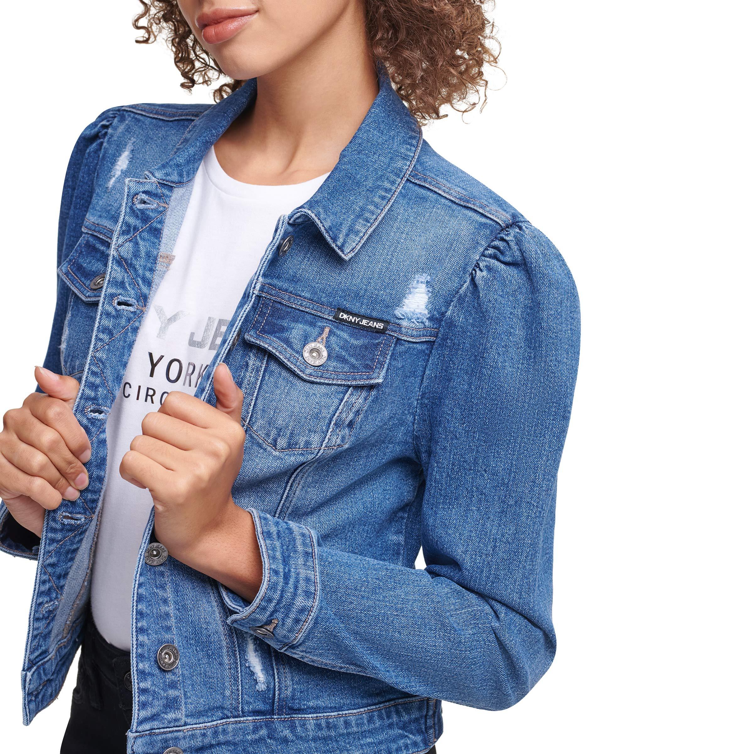 DKNY Womens Puff Sleeve Trucker Denim 