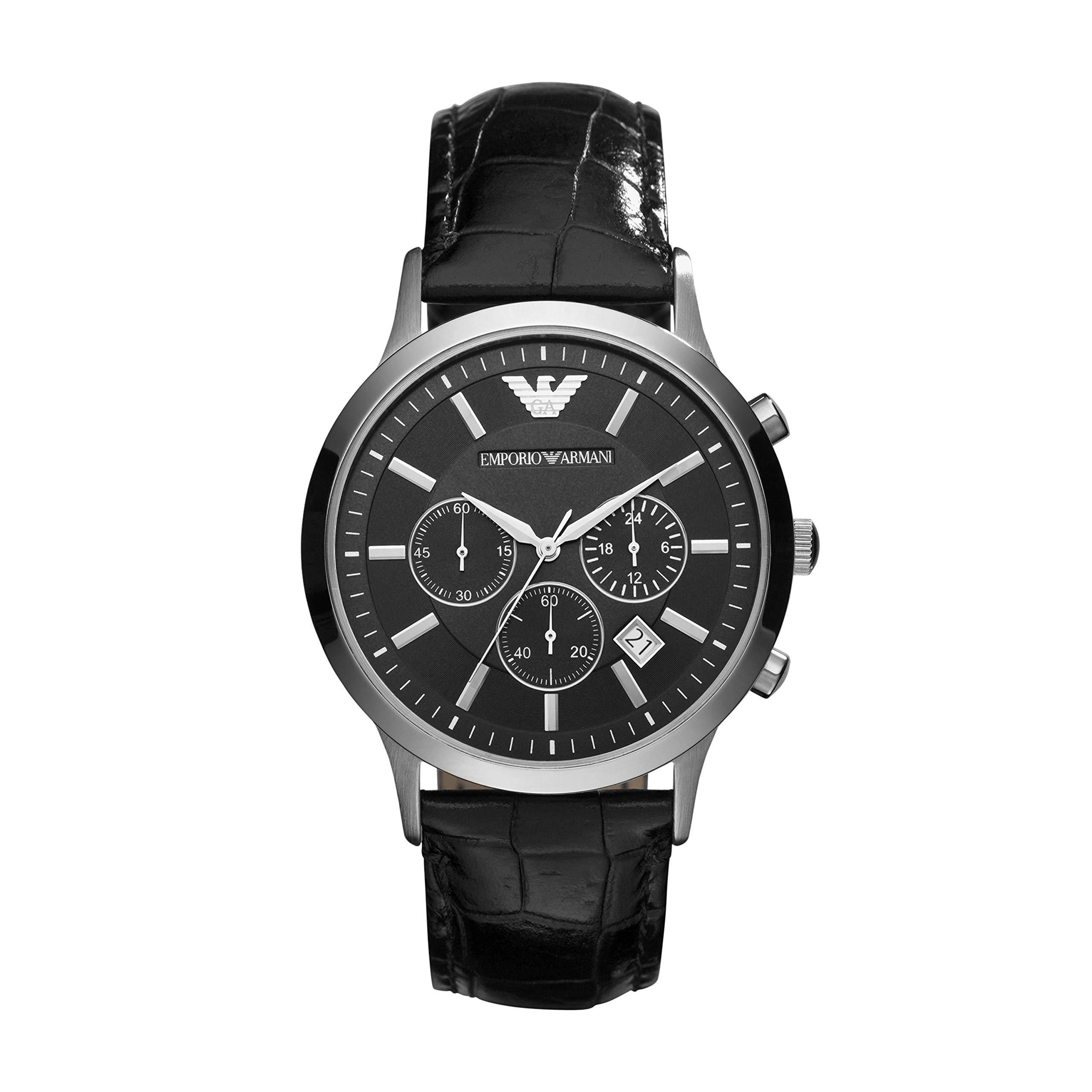 Emporio Armani Ar2447 Dress Black Leather Watch for Men | Lyst