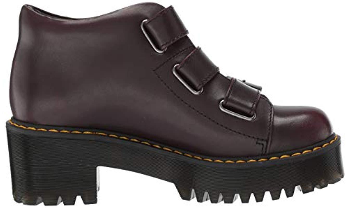 dr martens coppola black leather triple strap chunky heeled ankle boots