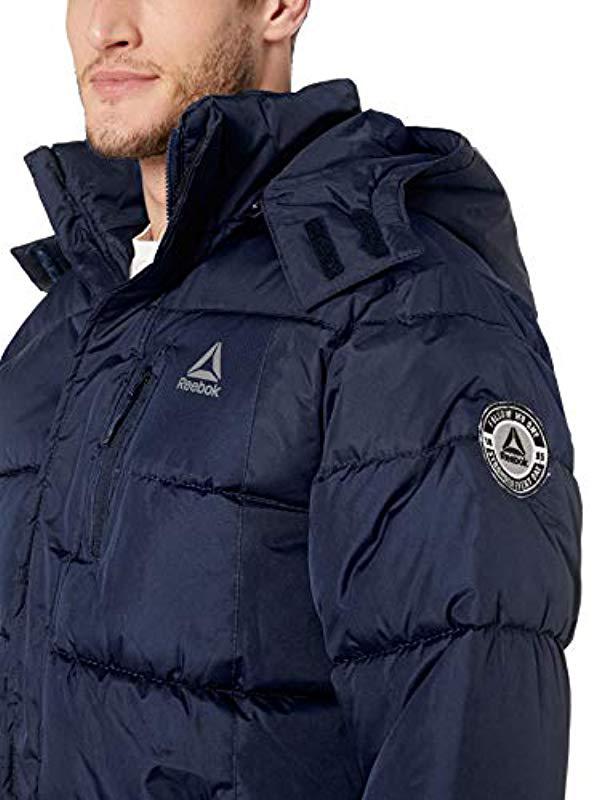 reebok men's heavy weight hooded bubble jacket