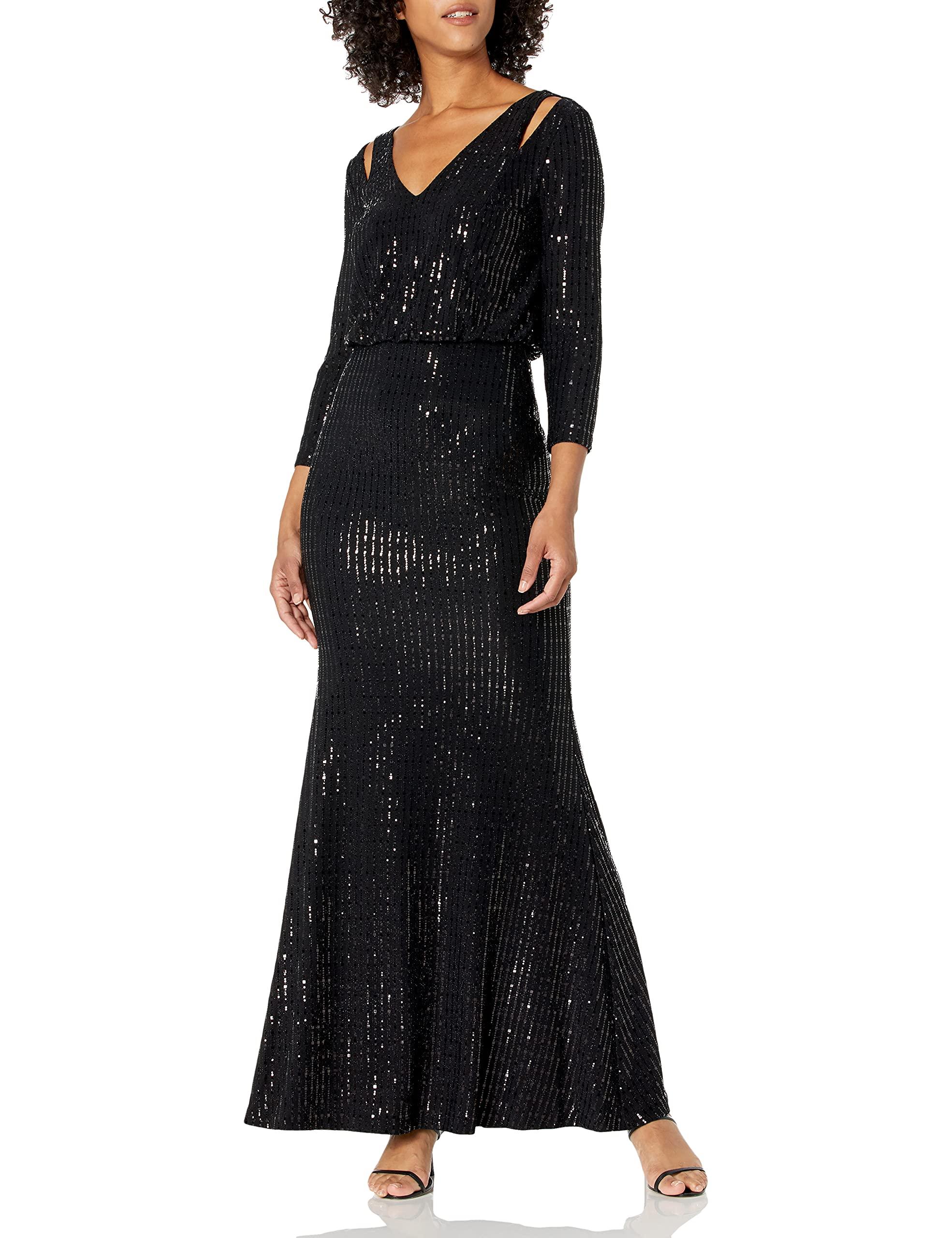 Calvin Klein Long Sleeve Blouson Gown With Shoulder Cut Outs in Black | Lyst