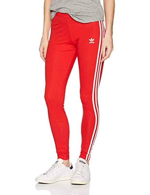 red 3 stripe adidas leggings