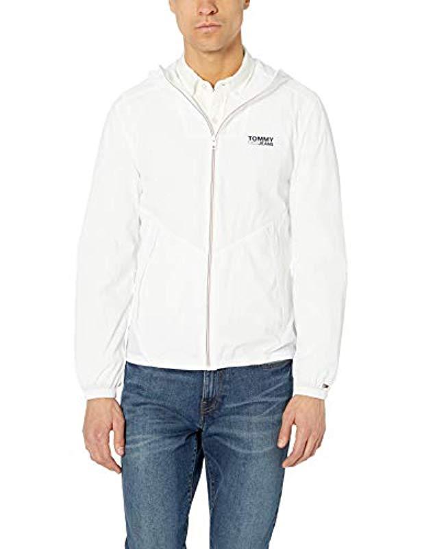Tommy Hilfiger Relaxed Fit Hooded Packable Windbreaker in White for Men