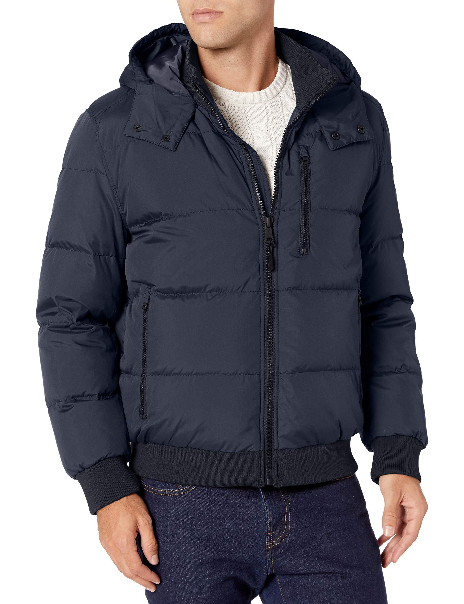 Cole Haan Hooded Bomber Down Jacket in Navy (Blue) for Men - Save 62% ...