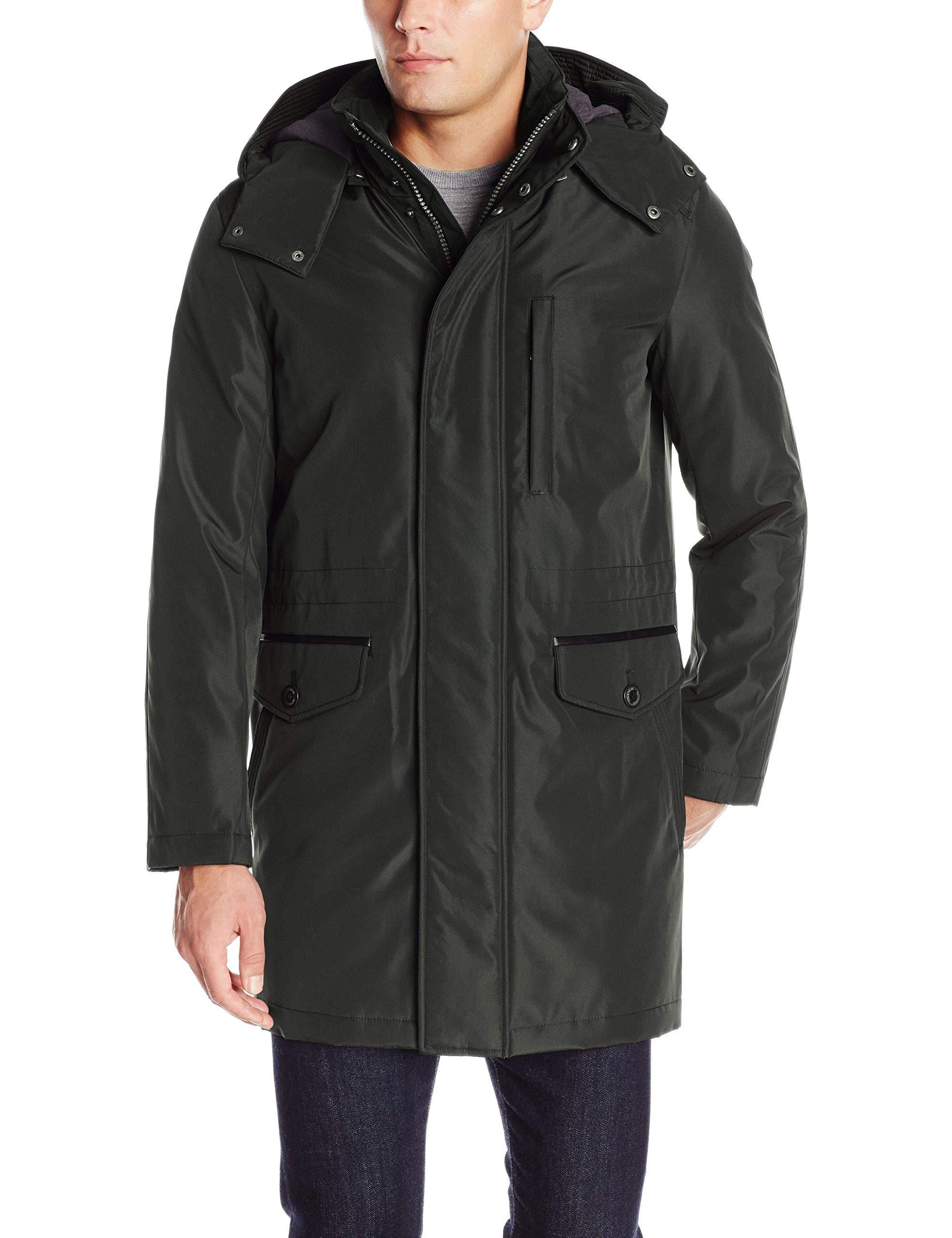 Cole Haan Synthetic Bonded Nylon Car Coat With Attached Hood in Black